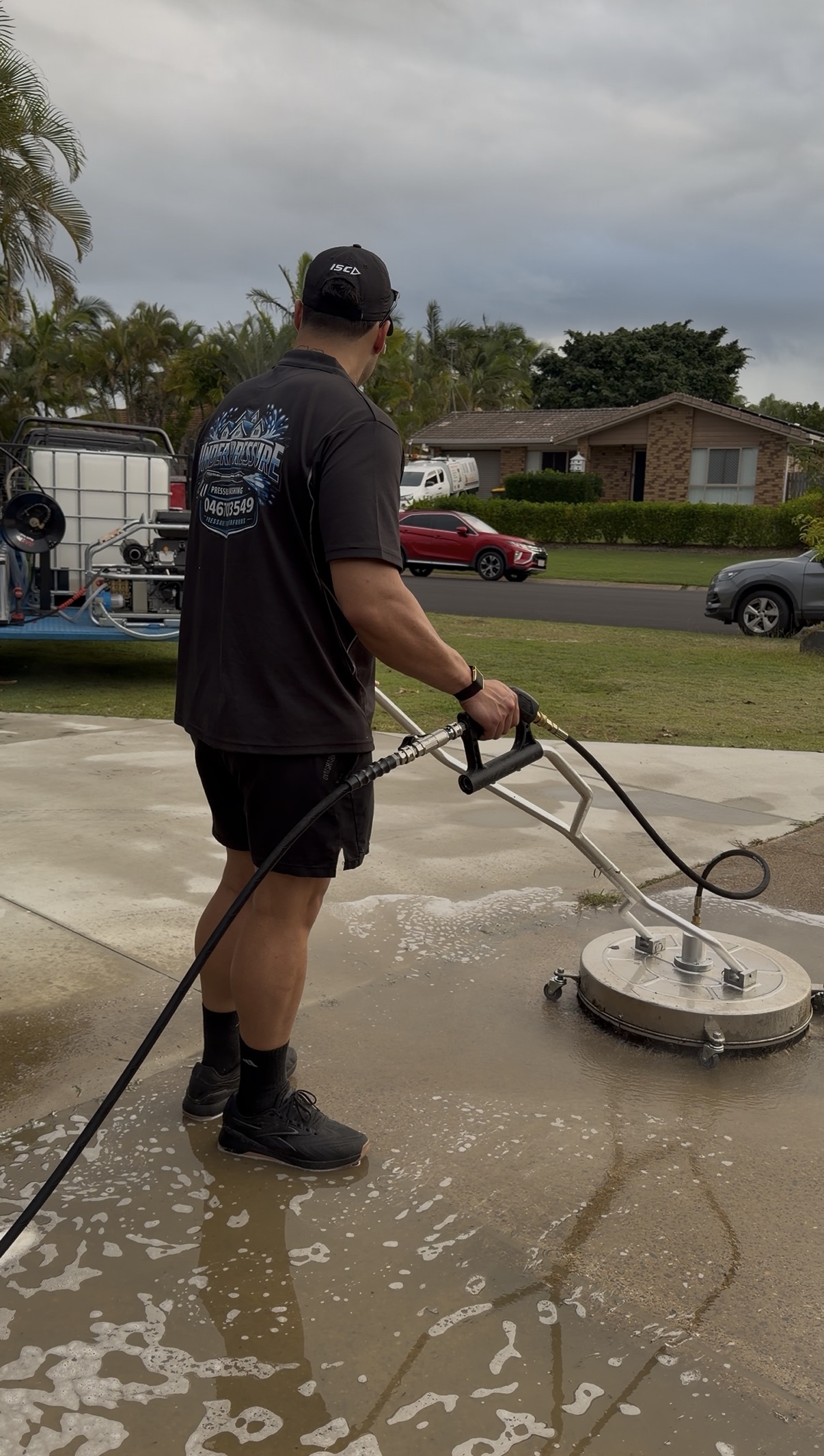 Pressure washing in action